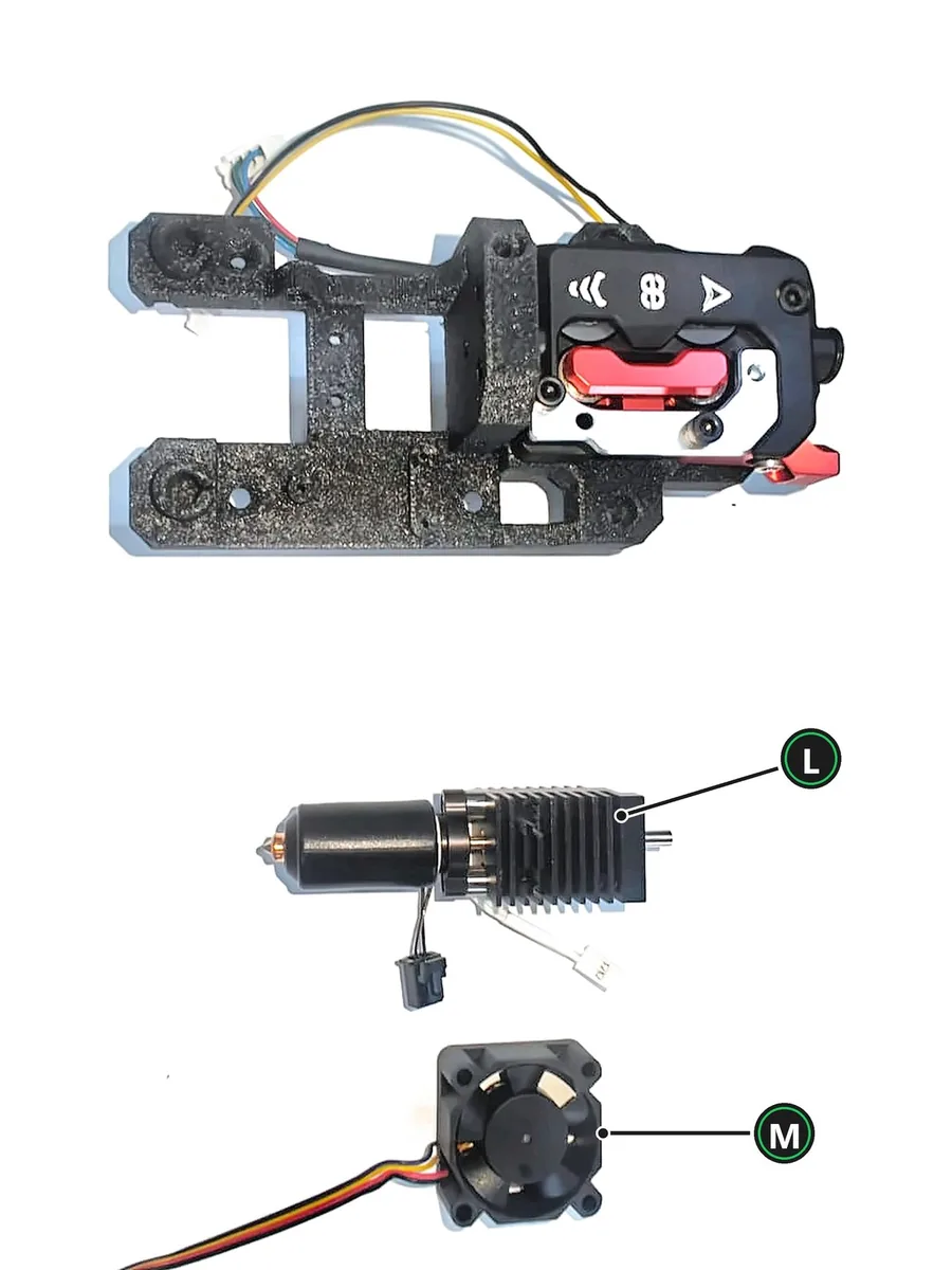 Step 16, hotend and fan parts: For the hotend stage you need: