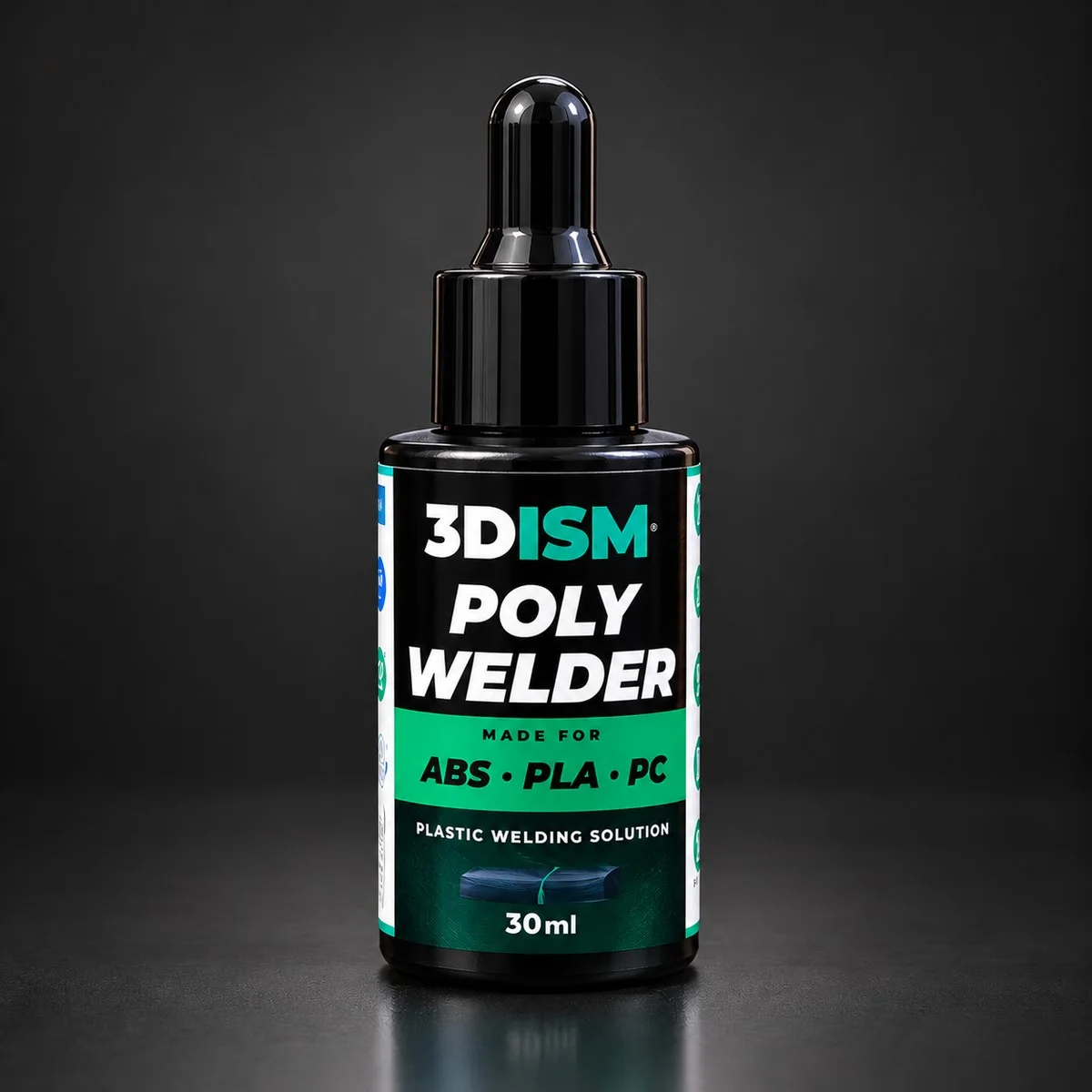3DISM Poly Welder plastic welding solution made for ABS, PLA and PC, 30 ml dropper bottle, green label