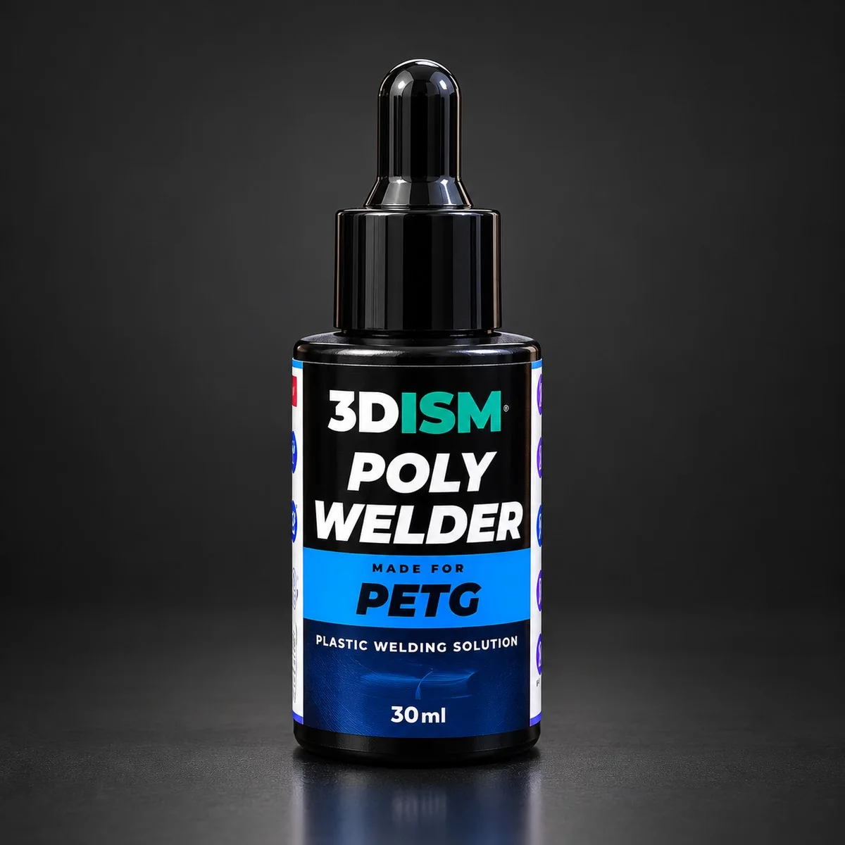 3DISM Poly Welder plastic welding solution made for PETG, 30 ml dropper bottle, blue label